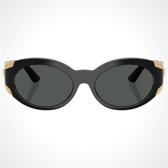 New VERSACE Sunglasses Black Oval Gold Medallion Medusa Retro